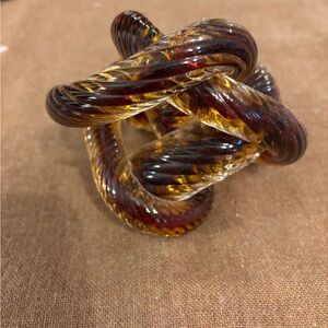 Murano Glass Knot Sculpture in Rich Brown and Gold